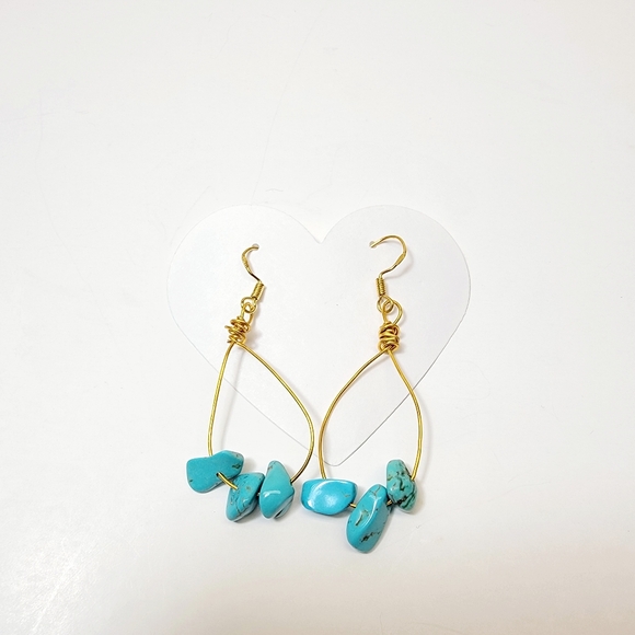 ♡Turquoise Boho Earrings, Wire Wrapped - Picture 3 of 4